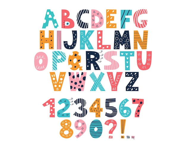 Premium Vector | Latin multicolored alphabet and numbers from 0 to 9 in ...
