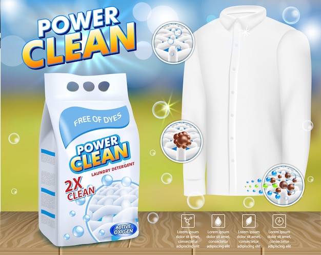 Laundry detergent advertising vector template Premium Vector