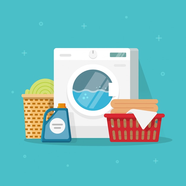 Premium Vector Laundry Machine With Washing Clothing And Linen Vector Illustration In Flat 6464