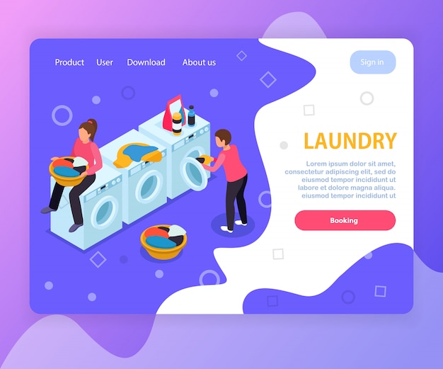 Download Laundry room isometric landing page website design with ...