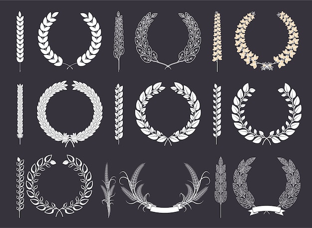 Laurel wreaths and branches vector collection Premium Vector