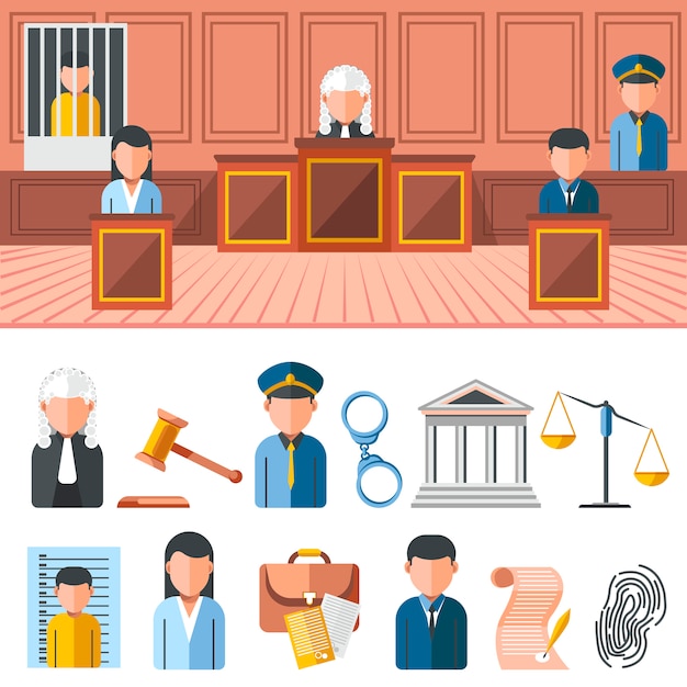 Premium Vector | Law system banner, icon set