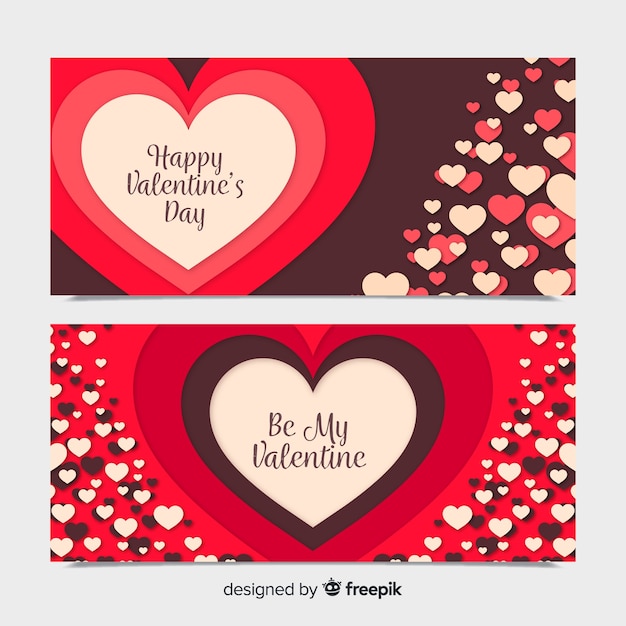 Download Layered heart valentine banner collection | Free Vector