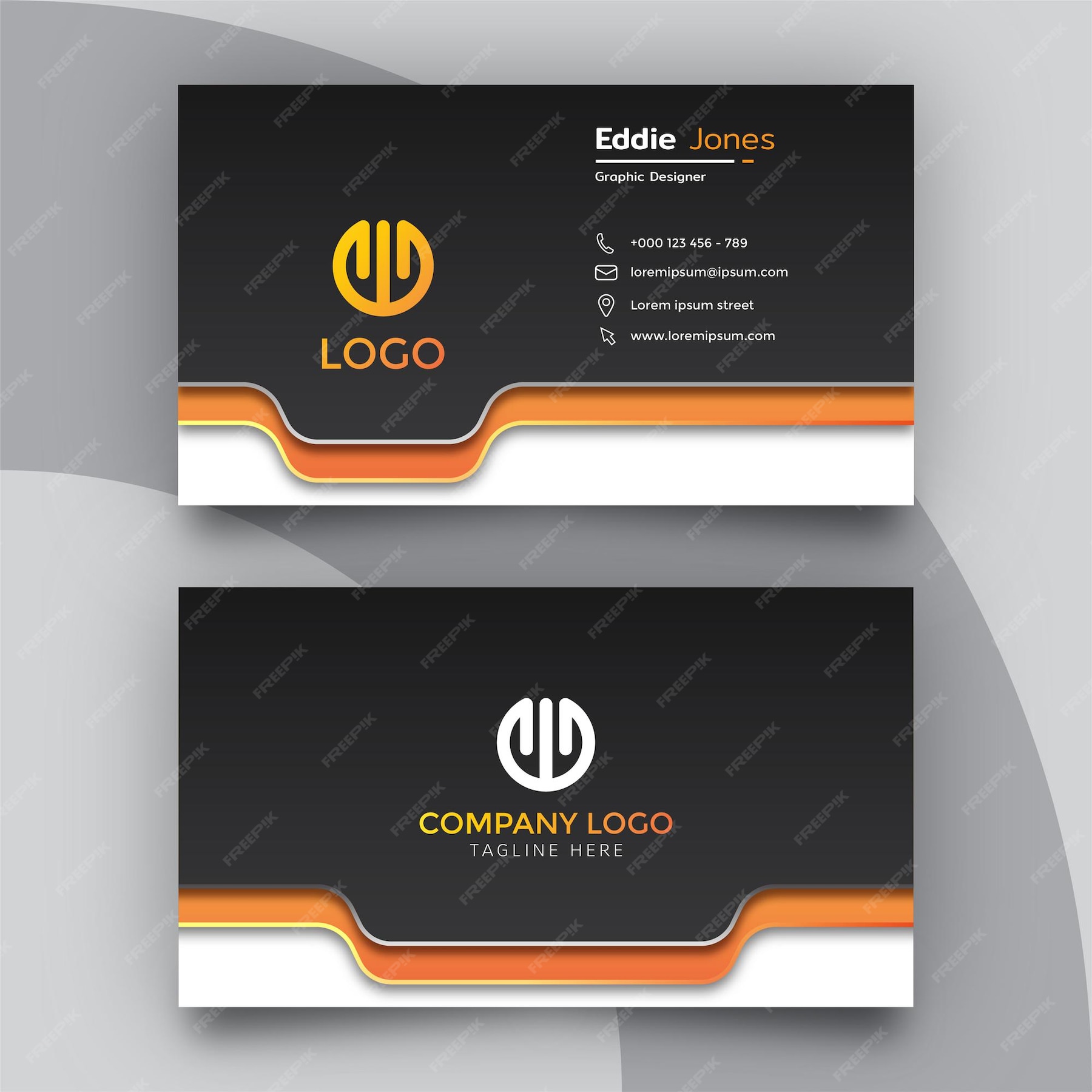 Premium Vector | Layered modern black and orange business card design ...