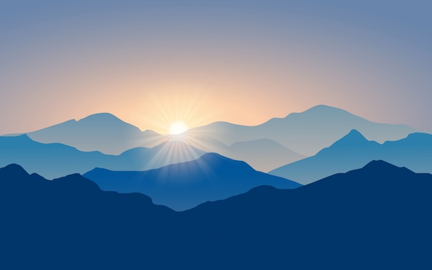 Download Layered mountain landscape with sunlight | Premium Vector