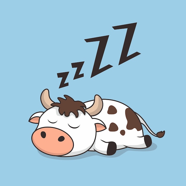 Premium Vector | Lazy cow sleeping cartoon isolated on blue