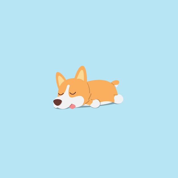 怠惰な犬コーギーの子犬スリープフラットアイコンデザイン プレミアムベクター