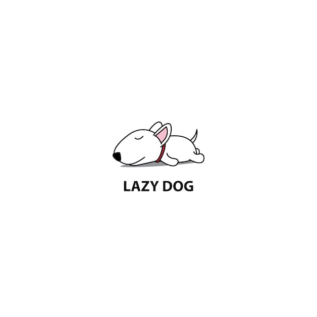 怠惰な犬 かわいいブルテリアの子犬眠っているアイコン ロゴデザイン ベクターイラスト プレミアムベクター