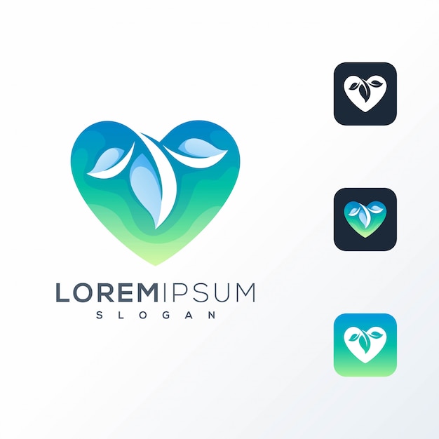 Leaf love logo design Premium Vector