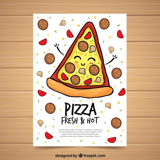Leaflet with nice piece of hand-drawn\
pizza