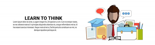 Learn to think concept horizontal banner template Premium Vector