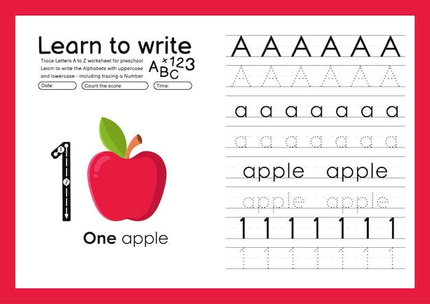 Premium Vector Learn To Write Alphabet Tracing Worksheet And Tracing Numbers With A Apple