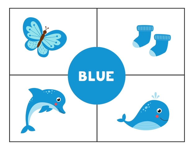 Learning basic primary colors for children. blue color. Premium Vector