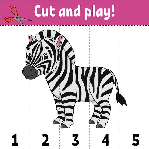 Premium Vector | Learning numbers, cut and play with a zebra