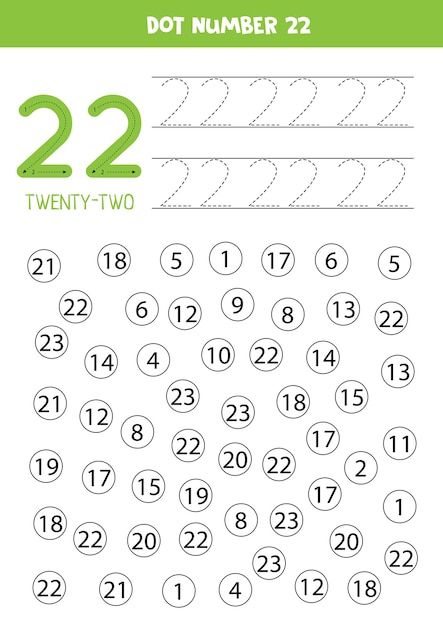 子供と一緒に数字を学ぶ 22番 すべての数字をドット22 子供のための数学のゲーム プレミアムベクター