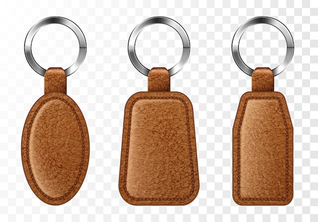 Leather keychains, brown keyring holders set. | Free Vector