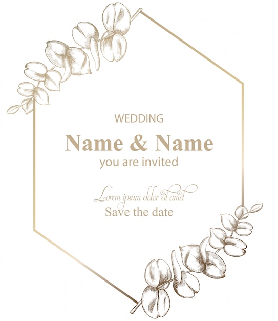 Leaves Decor Card Line Art Vintage Retro Style Wedding Invitation