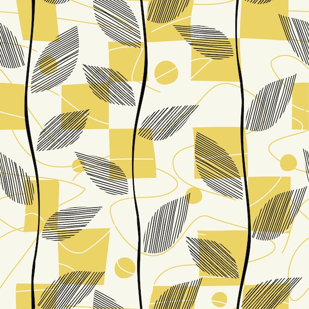 Leaves seamless pattern spread with squares. Premium Vector