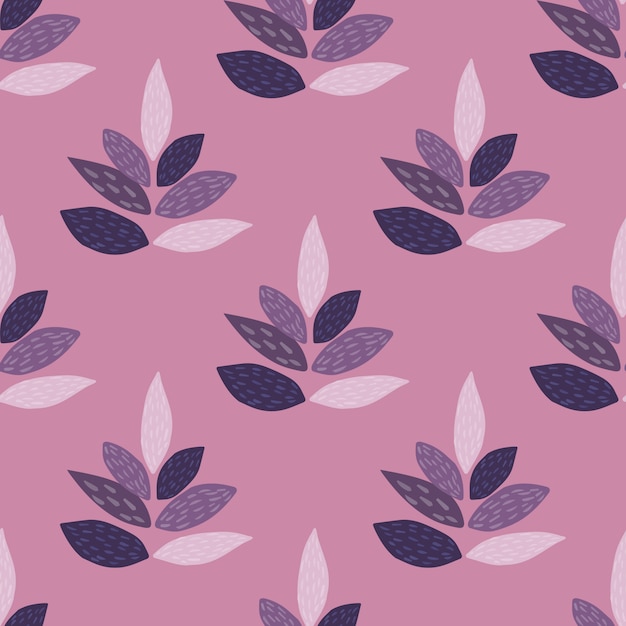 葉のシームレスな花柄のシルエット 植物の要素と紫と薄紫色の色の背景 テキスタイル ファブリック 包装紙 壁紙のed 図 プレミアムベクター
