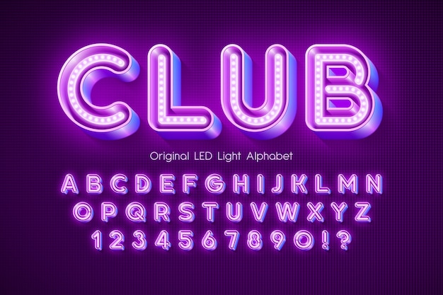 Premium Vector | Led light 3d alphabet, extra glowing