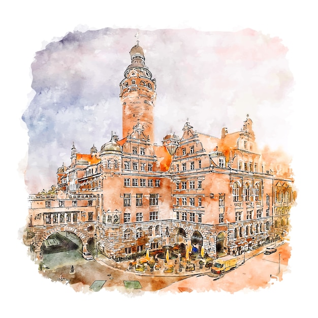 Premium Vector Leipzig Germany Watercolor Sketch Hand Drawn Illustration