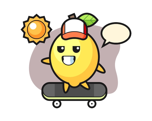 スケートボードに乗るレモンキャライラスト プレミアムベクター