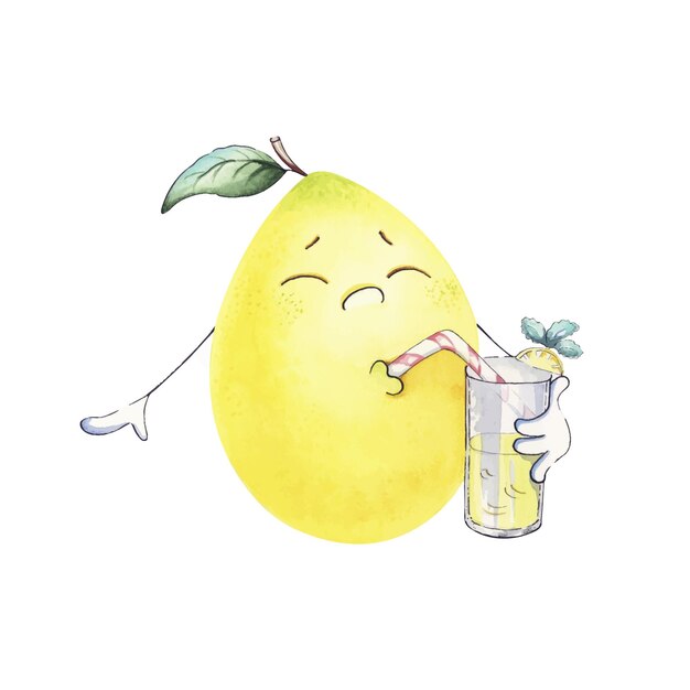 Premium Vector | Lemon drinks lemonade. funny watercolor character. to ...