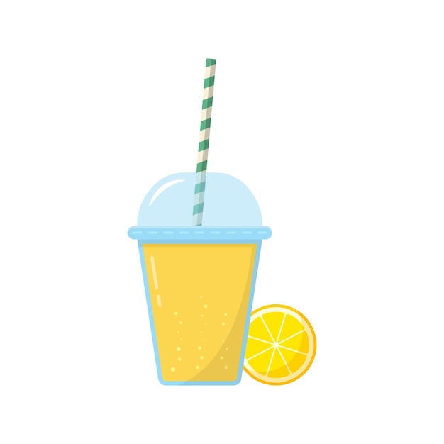 Premium Vector | Lemon lemonade in glass with cap and straw ...