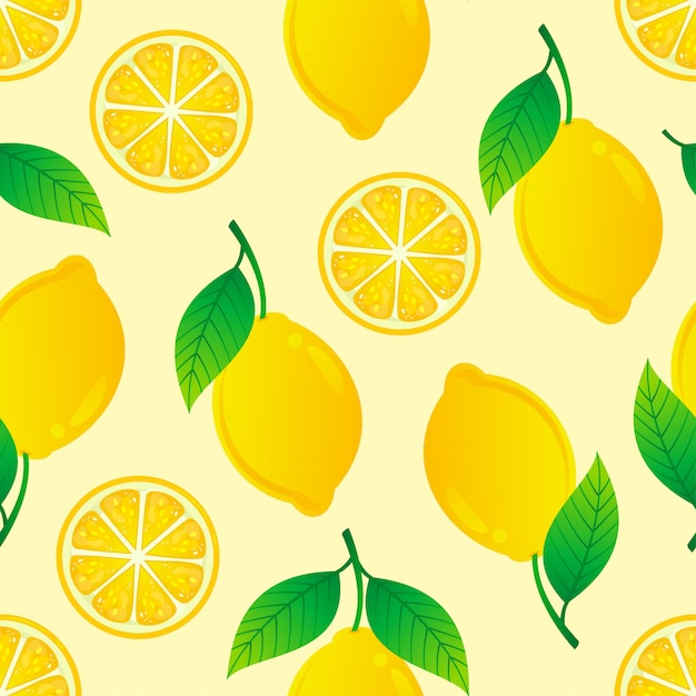黄色の背景イラストをレモンのシームレスなパターン プレミアムベクター