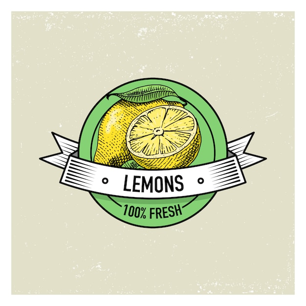 Premium Vector | Lemon vintage, hand drawn badge fresh engraved