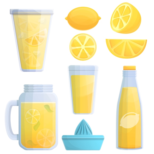 Premium Vector Lemonade Icons Set Cartoon Style