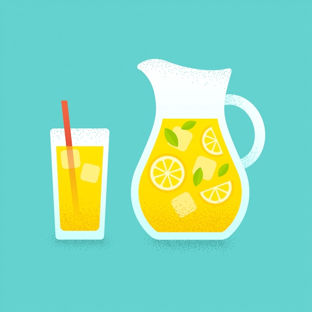 Lemonade pitcher and glass Premium Vector