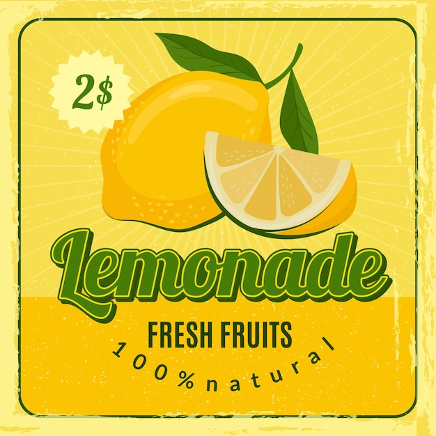 レモネードレトロポスター 新鮮なレモンジュースレストランのマーケティングデザインのパンフレットマーケティングプラカード レモネードジュース 価格イラスト付きフレッシュドリンクプラカード プレミアムベクター