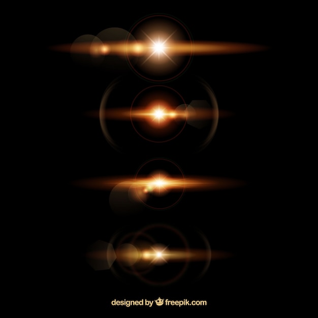 Lens flares collection in golden style | Free Vector