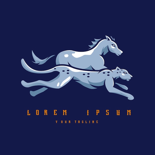  Leopard and horse running logo design