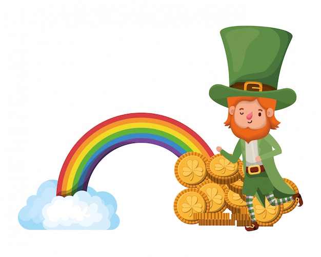 Premium Vector | Leprechaun with rainbow avatar character