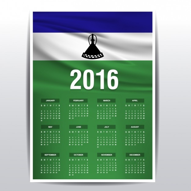 Free Vector Lesotho Calendar Of 2016