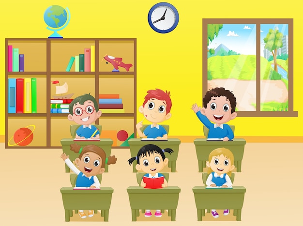 Premium Vector | Lesson activities school children in classroom