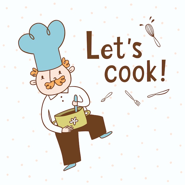 Premium Vector | Let's cook. vector illustration of a cook