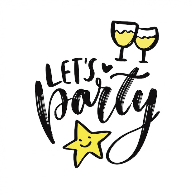 Lets party lettering phrase on dark background Vector Image