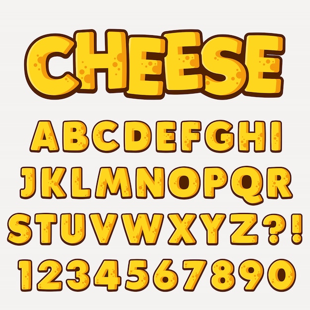 Letter alphabet with numbers cheese style Premium Vector