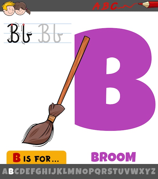 Premium Vector | Letter B From Alphabet With Cartoon Broom Object