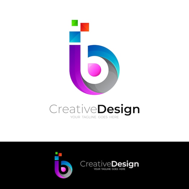 ピクセルデザイン技術を使用した文字bのロゴ カラフルなロゴのライン プレミアムベクター