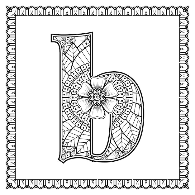 Premium Vector | Letter b made of flowers in mehndi style coloring book ...