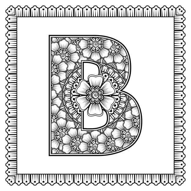 Premium Vector | Letter b made of flowers in mehndi style coloring book ...