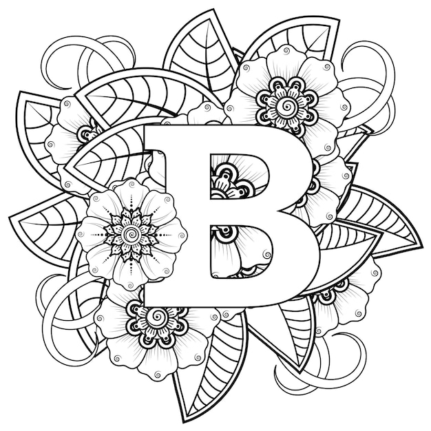 Premium Vector | Letter b with mehndi flower decorative ornament in ...