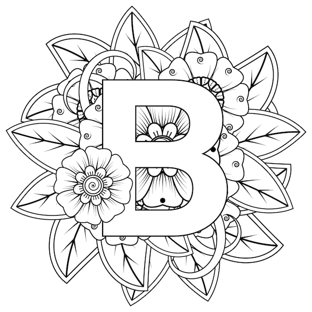 Premium Vector | Letter b with mehndi flower decorative ornament in ...