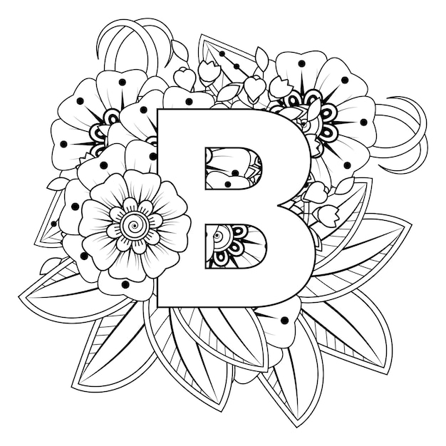 Premium Vector | Letter b with mehndi flower decorative ornament in ...