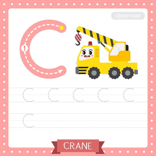 Premium Vector | Letter c uppercase tracing practice worksheet. crane