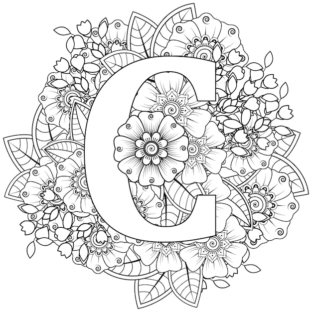 Premium Vector | Letter c with mehndi flower decorative ornament in ...